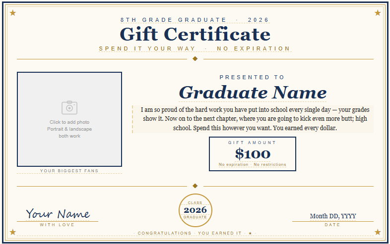 Printable Graduation Gift Certificate — Editable Digital Download