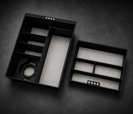 Niftly3D Black Ops White 2-piece center console organizer for Tesla Model S and Model X Gen 2 — main organizer and insert tray, studio render
