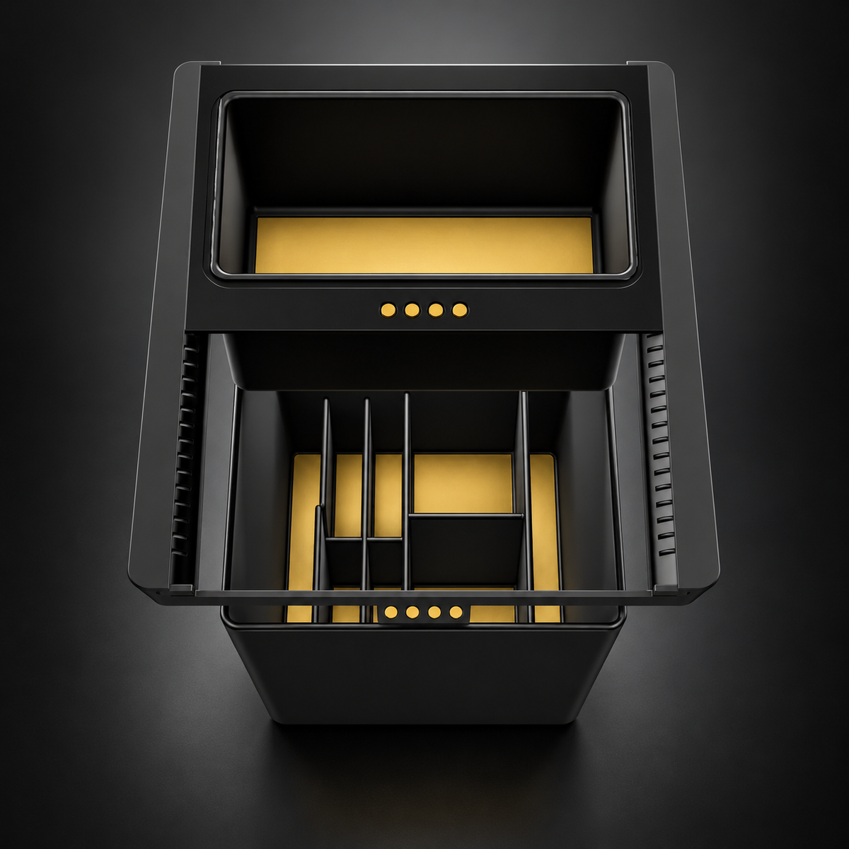 Center Console Organizer for Rivian R2 — Black Ops Sliding Tray | All-Black Precision Fit