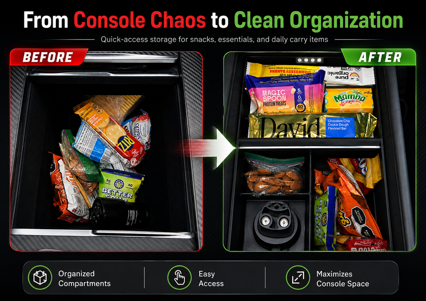 Center Console Organizer Set for Tesla Model S & Model X Gen 2 — Black Ops White - NO J1772